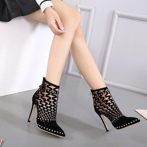 2021 Women shoes Sexy Cross-tied Rivet Sandals Ankle -Wrap Zip Pumps Summer Women Pumps Sandals size 35-40