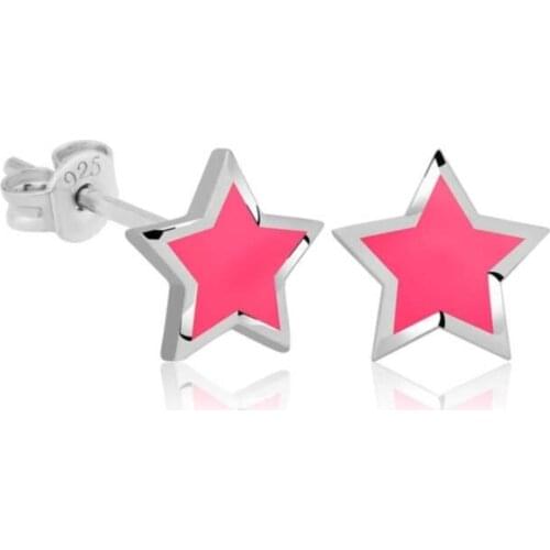 Womens Silver Phosphorescent Pink Star Earrings
