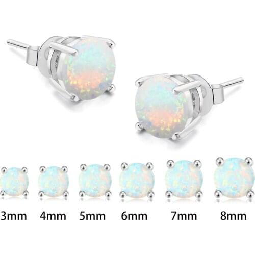 Earrings For Women 4 Claws Opal Stone Stud Earring for Female Male Various Size Stone Ear Accessories Earing Jewellry E316