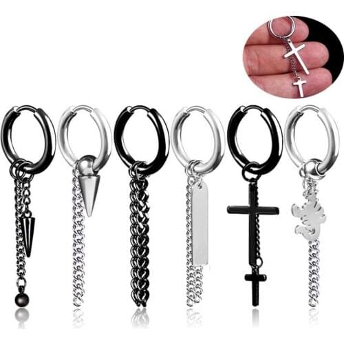 Korea star hiphop Women stud earrings Earless hole rock street Night club show fashion Men tassel long steel Harajuku jewelry