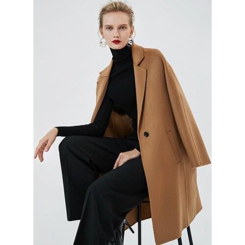 Womens winter coats coffee Double-sided wool cashmere outwear 2019 autumn plus size ladies fashion overcoats long free ship