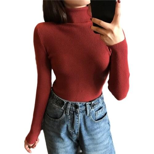 13 colors Women Stylish Long Sleeve High Collar Top Fashion Solid Color Knitwear for Ladies T Shirt 2020