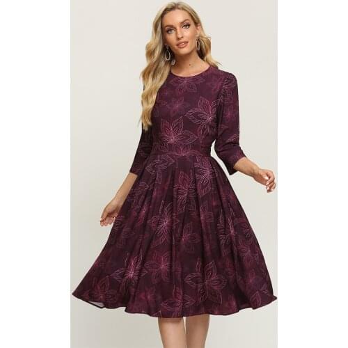 Donsignet 2021 Summer New Fashion Womens Dress Print Slim Long Sleeve O-Neck A-LINE Dresses for Women Party