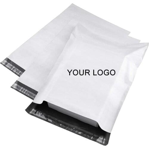 50pcs print Courier Bags White Self-Seal Adhesive Storage Bag Plastic Poly Envelope Mailer Postal Mailing Bags Customizing logo