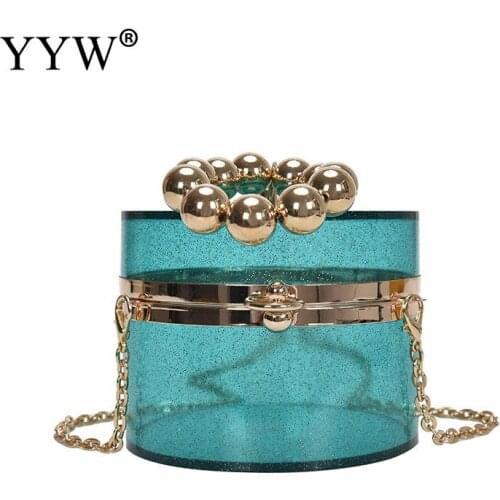 Acrylic Pearl Bag Women Fashion Retro Design All-Match Chain Transparent Cylinder Bag Ladies Crossbody Bag For Patry Or Evening