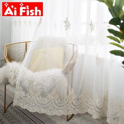 White Luxury Lace Embroidered with Flower Rope Tulle Curtains for Living Room Mesh Fabric Sheer Window Drape for Bedroom MY538#4