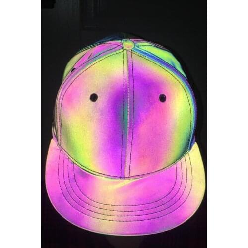 Colorful Reflective Light Baseball Cap Adjustable Hip Hop Hats Snapback Women/Men Rainbow Night Reflective Club Hat Streetwear