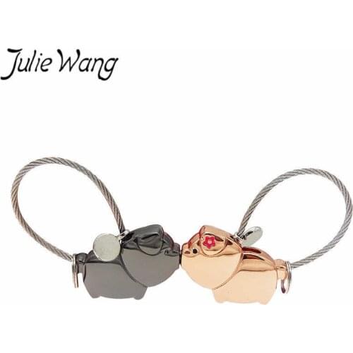 Julie Wang Magnetic Pig Whale Elephant Key Chain Pendant Cartoon Animal Cute Women Man Keyring Keychain Car Decor