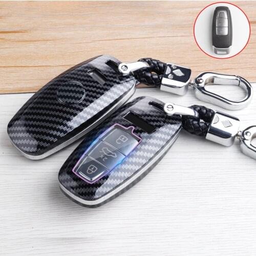 ABS Carbon Fiber Pattern Car Key Case Cover Bag For Audi A6 C8 A7 A8 Q8 2019 2018 Auto Car Accessories Protected Holder Shell