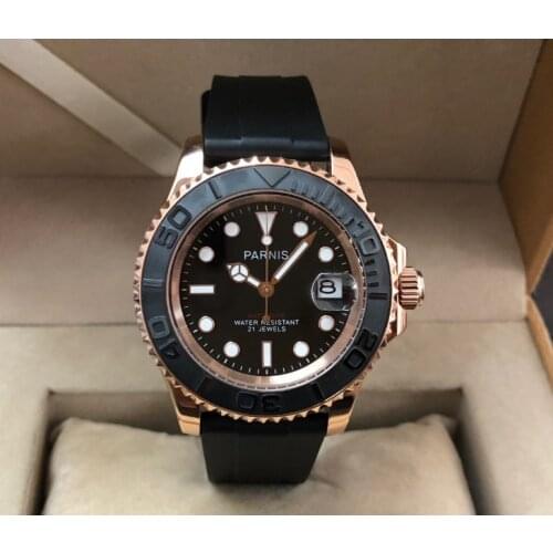 41MM PARNIS blac dial 21 jewels Automatic Self-Wind movement ceramic bezel Sapphire Crystal luminous mens watch pa173-pp8