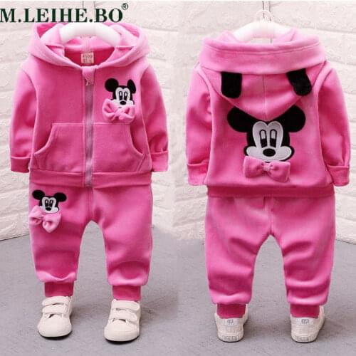 Mickey Minnie Mouse Girls Winter Clothing Sets Children Winter Autumn Hoodies Pant Set Set Boys Girls Sports Suit Tracksuit