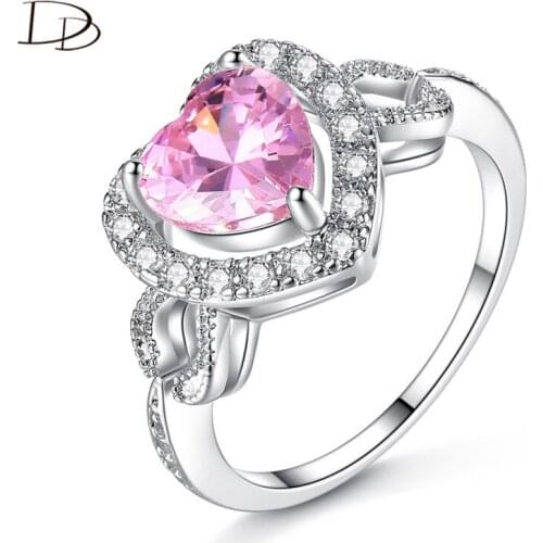 DODO Romantic Pink AAA Zircon Rings Hollow Heart Shape Statement Jewelry White Gold Color Anillos For Women Fashion Bijoux R383