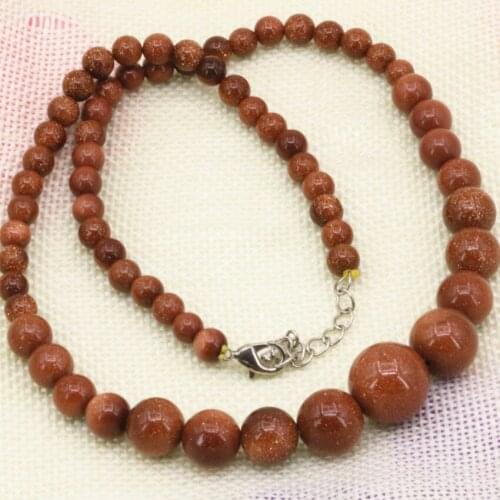 Elegant 6-14mm tower chain necklace for women natural stone gold-color sandstone round beads choker jewelry 18inch B3192