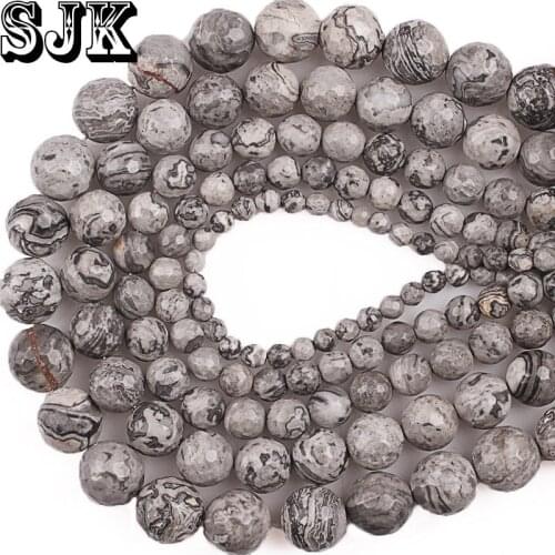 Natural Stone Faceted Map Jaspers Round Beads Picasso Stone 4 6 8 10 12MM Diy Charms Bracelet Necklace Jewelry Making Wholesale