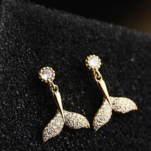 Cute Silver Color Gold Color Earrings Mermaid Dolphin Animal Design Drop Earrings Ear Jewelry Accessories Gift for Women