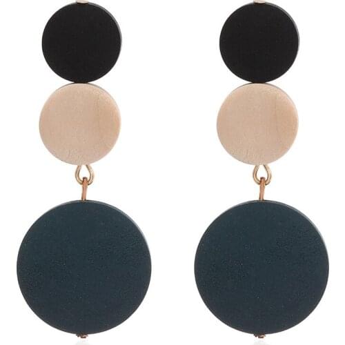 Fashion Wooden Round Earrings Temperament Wild Size Geometric Circle Simple Personality Earrings Earrings Friends Gifts