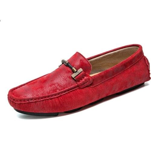 Italian Loafers Men Boat Shoes Casual Leather Designer Fashion Moccasins For Men Camouflage Shoes Luxury Brand Zapatillas Red