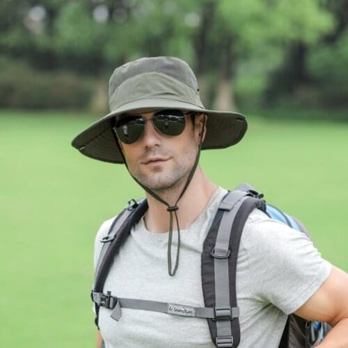 Men Fishing Cap Wide Brim Bucket Hats Summer Sun Boonie Hat UV Protection Breathable Outdoor Hiking Camping Cap Travel Beach Cap