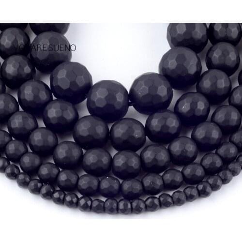 Natural Faceted Matte Black Agates Stone Round Loose Beads For Jewelry Making 4-12mm Spacer Beads Fit Diy Bracelet Necklace 15