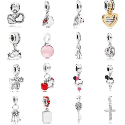 NEW 2021 100% 925 Sterling Silver Love Crown Key Charm Pendant Fit DIY Original Bracelet Fshion Jewelry Gift