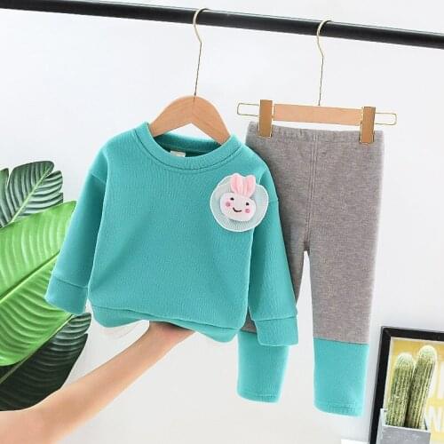 New Kids Fashion Autumn Winter Clothes Boys Baby Girls Thicken Sweatshirt Pants 2Pcs/Sets Children Casual Solid Cotton Tracksuit