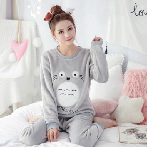 New 2021 autumn Winter Flannel Warm Pajamas Korean Cartoon Pajama Set Fashion Pijama Mujer Home Cloth Pyjamas Women Sleepwear