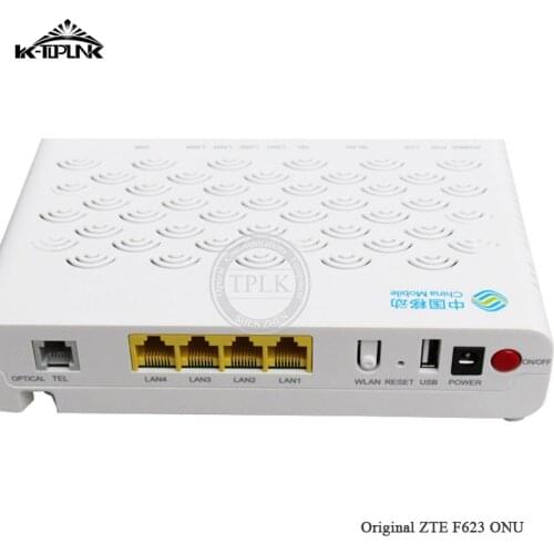 Original New ZTE F623 GPON ONU 1GE+3FE+Voice+WIFI+USB ONT Zte GPON ONU English Firmware Fiber Optic Modem With China Mobile Logo