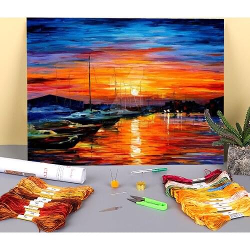 Sicily - Harbor Syracuse Printed 11CT Cross-Stitch DIY Embroidery Kit DMC Threads Sewing Craft Hobby Knitting Sales Different