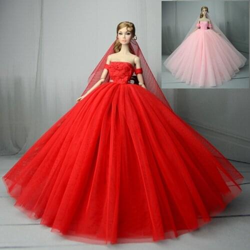 Dress + Veil / Hot Red Pink Blue Evening Dress Gown Bubble skirt Clothing Outfit For 1/6 BJD Xinyi FR ST Barbie Doll Girl gift