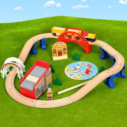 Train track toys Lumber yard rail transport child train toys compatible with Brio wooden tracks Childrens toy car combination