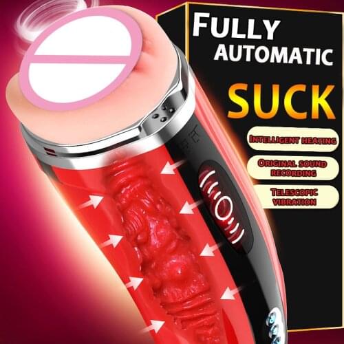 Fully automatic suck telescopic heating with sucker male masturbator cup real voice handfree vagina erotic toy penis massage