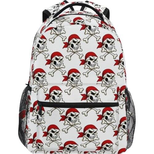 Student Female Backpack Women Fashion School Bag Harajuku Girls Pirate Skull With Crossbones Backpacks Ladies Bags Book Luxury