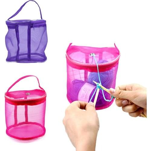 Knitting Yarn Storage Bag Case Yarn Drum Womens Crochet Hook Thread Pouch Round Mesh DIY Knitting Crochet Tote Bag