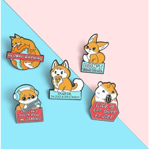 Fun Cartoon Cute Animal Enamel Brooch Corgi Fox Squirrel Dog Alloy Pin Badge Fashion Woman Jewelry Sweet Accessories Gift