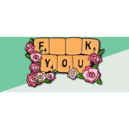 Funny Floral Banner Keyboard Letter FXXK You Brooch Lover Lapel Enamel Pins Badge Jewelry Gift For Birthday Lover Friends