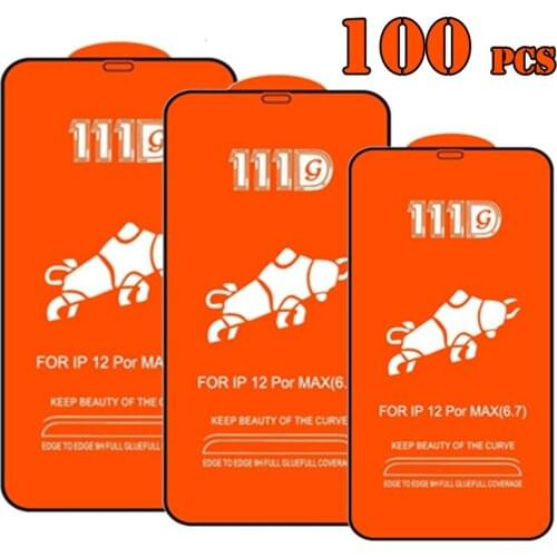 100pcs 111D Tempered Glass Full Cover Curved Screen Protector Film Guard For iPhone 12 Mini 11 Pro Max XS XR X 8 7 6 6S Plus SE