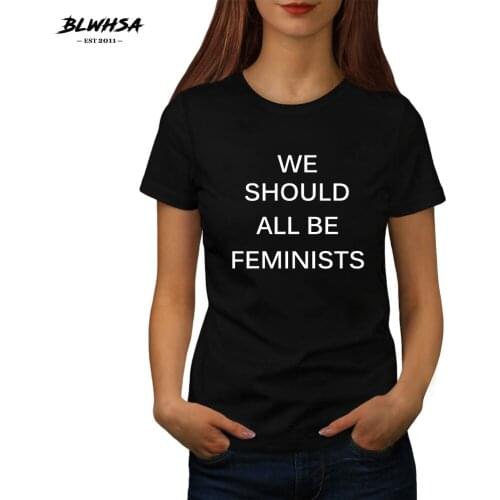 BLWHSA WE SHOULD ALL BE FEMINISTS Plus Size XL Short Sleeve Cotton Tee Top O Neck T-shirt Women Clothes Summer T Shirt Femme