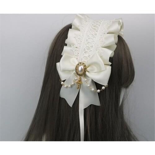 Gothic Lolita Black Lace Headwear Bow Ribbon Hair Band Japanese Headband Womens Vintage Accessories B1046