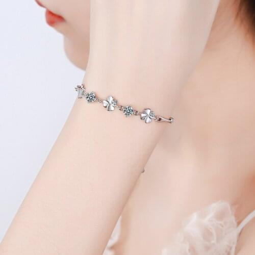 Everoyal Top Quality Silver 925 Women Jewelry Bracelets Female Charm Zircon Purple Clover Accessories Girls Bracelet Lady Bijou