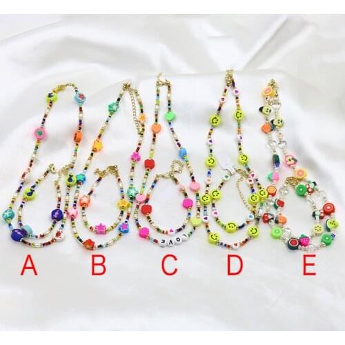 3 Set Colorful Jewelry Chain Geometric Bead Jewelry Beaded neclace and bracelets for women MIx color jewelry Set 9955