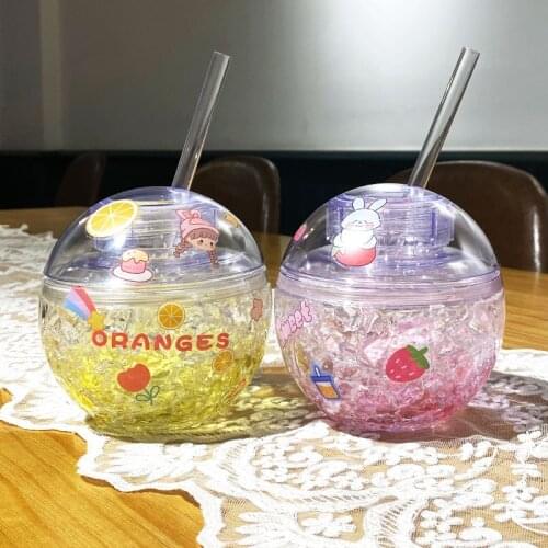 1pcs 400ml Spherical Straw Ice Cup Simple Fashion Creative Korean Design New Summer Straw Ice Cup with Cover