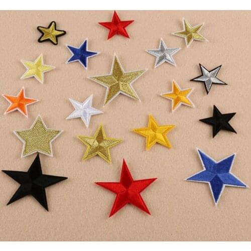100 Pcs/lot Red Five Star Iron Embroidery Patches for Clothing Blue Gold Badges Cloth Stickers Applique Sewing Accessories