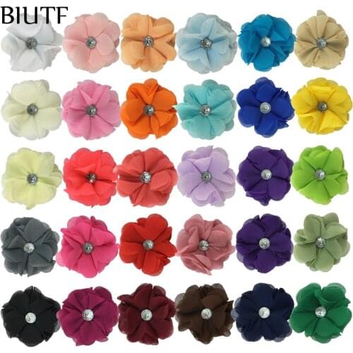 100pcs/lot Wholesale 2.4 inch Fabric Chiffon Flower with Acrylic Button Sewing Flower with Hairpin DIY Boutique TH304