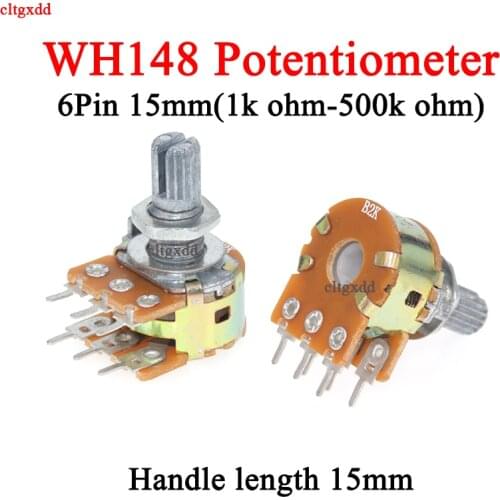 1x Stereo dual axis amplifier 6pin 15mm dual potentiometer, wh148 b2k b5k b10k b20k b50k b100k b500k 1k 2k 5k 10k 50k 100k 500k