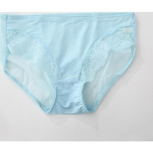 3piece/set Natural Silk Female Gauze Sexy Underwear Cool Lace Breathable Middle Waist Underpant Ladies Raise Buttocks Briefs