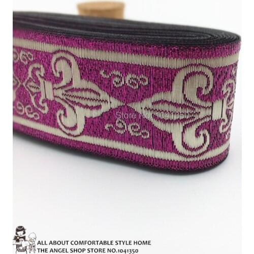 33mm 10M handmade accessories national style embroidery lace ruban glitter purple base beige boat anchor woven jacquard ribbon