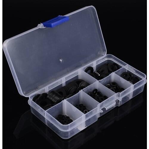 364pcs Black Nylon Rubber Flat Ring Washer Gaskets Kit M2 M2.5 M3 M4 M5 M6 M8 Metric Bolts/Screws With Box