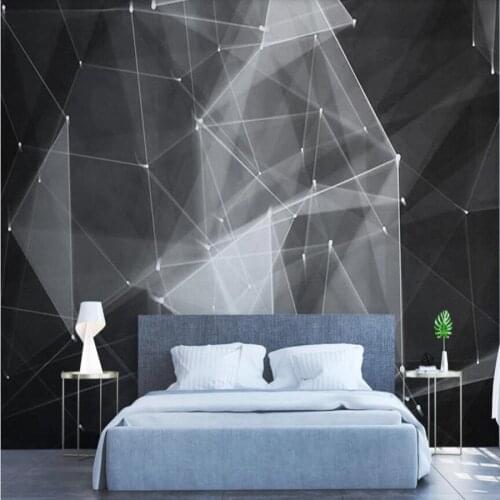 Milofi custom 3D wallpaper mural modern black and white abstract geometric lines background wall living room bedroom decoration