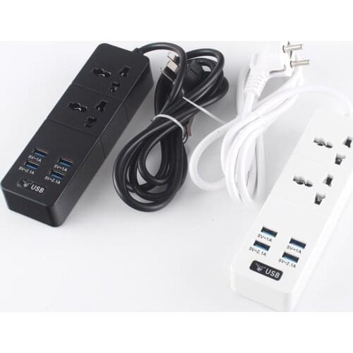 4 USB Travel Adaptor with Switch and 2m Extension Cord PC Explosion-Proof Power Strip10A/2500W 1/2/3 AC Socket EU/UK/US Plug