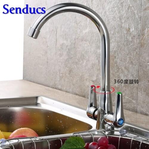 Free shipping Senducs dual handle kitchen sink faucet with single hole solid brass kitchen faucet and zinc alloy kitchen tap